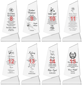 Krzywy obelisk z grubego kryształu + etui prezent dla rodziców jubileusz rocznicę ślubu