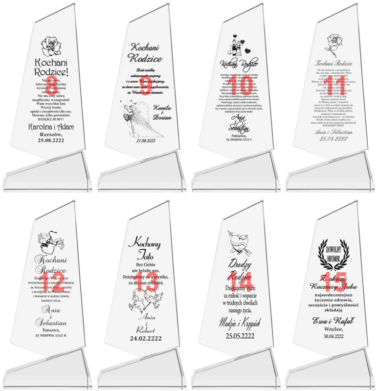 Krzywy obelisk z grubego kryształu + etui prezent dla rodziców jubileusz rocznicę ślubu