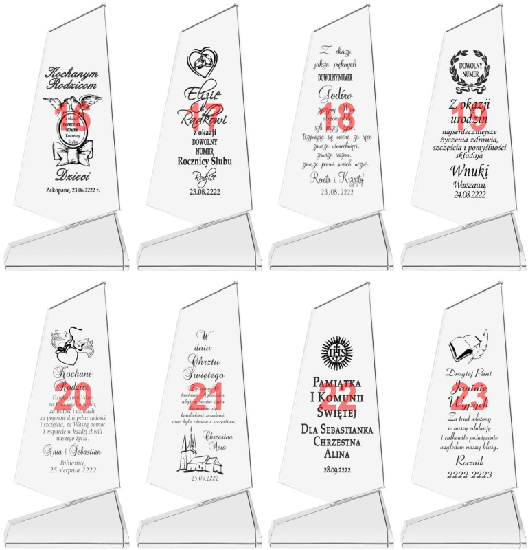 Krzywy obelisk z grubego kryształu + etui prezent dla rodziców jubileusz rocznicę ślubu