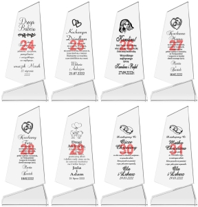 Krzywy obelisk z grubego kryształu + etui prezent dla rodziców jubileusz rocznicę ślubu