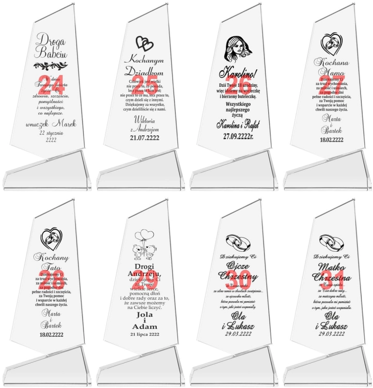 Krzywy obelisk z grubego kryształu + etui prezent dla rodziców jubileusz rocznicę ślubu