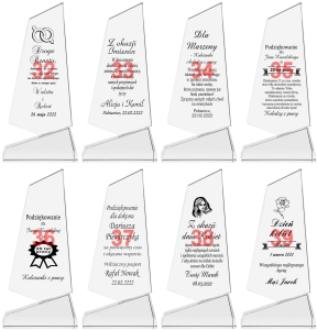 Krzywy obelisk z grubego kryształu + etui prezent dla rodziców jubileusz rocznicę ślubu
