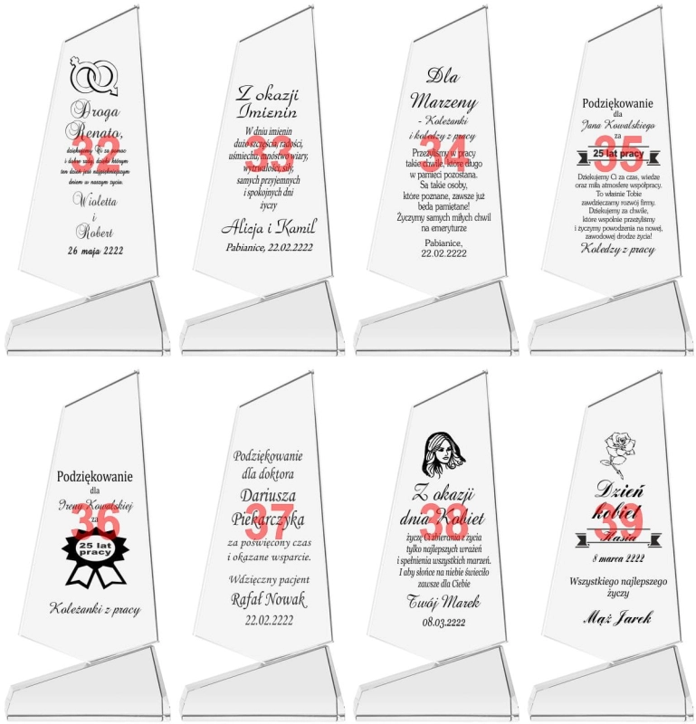 Krzywy obelisk z grubego kryształu + etui prezent dla rodziców jubileusz rocznicę ślubu