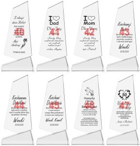 Krzywy obelisk z grubego kryształu + etui prezent dla rodziców jubileusz rocznicę ślubu