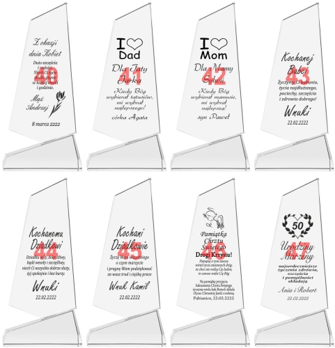 Krzywy obelisk z grubego kryształu + etui prezent dla rodziców jubileusz rocznicę ślubu