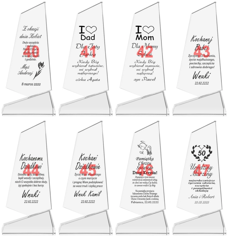 Krzywy obelisk z grubego kryształu + etui prezent dla rodziców jubileusz rocznicę ślubu