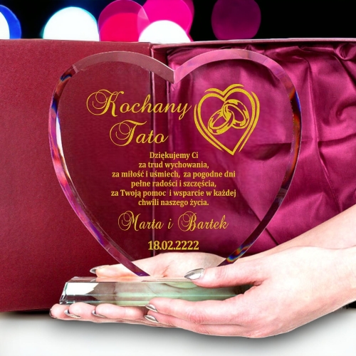 Serce ze Szkła z Personalizacją dla Taty Grawerowane Podziękowanie dla Ojca na Ślub Wesele