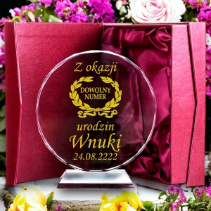Prezent na 1-99 urodziny dla dowolnej osoby - grawerowana statuetka kryształ - etui w cenie