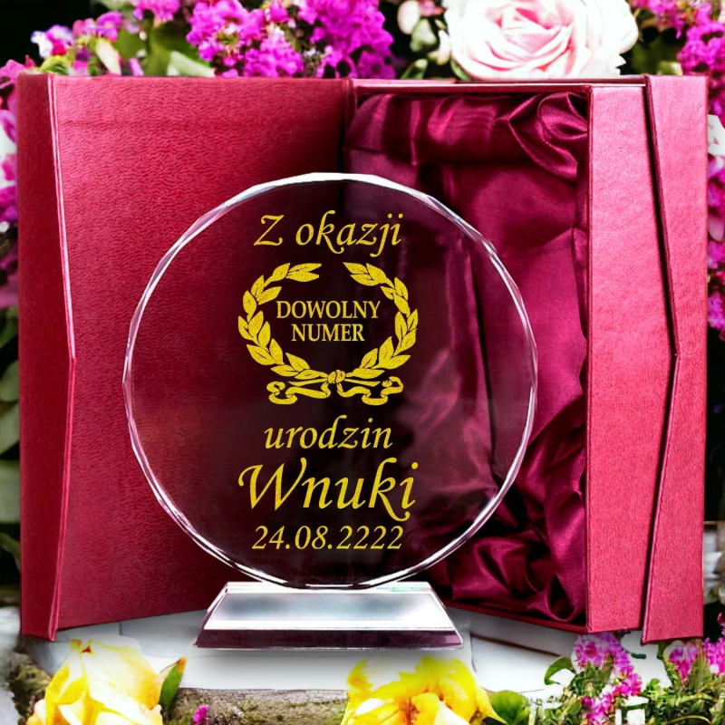 Prezent na 1-99 urodziny dla dowolnej osoby - grawerowana statuetka kryształ - etui w cenie