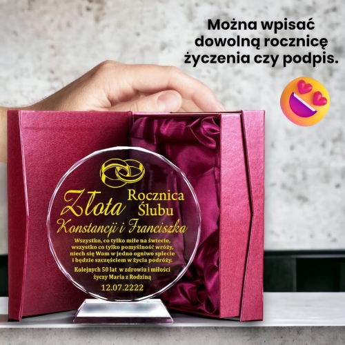 Szykowny prezent na złotą srebrną rubinową perłową szafirową rocznicę ślubu  jubileusz dla rodziców dziadków chrzestnych znajomych