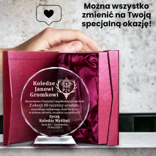 Prezent trofeum medal dla myśliwego na urodziny jubileusz wygraną w zawodach - etui i dowolny grawer w cenie