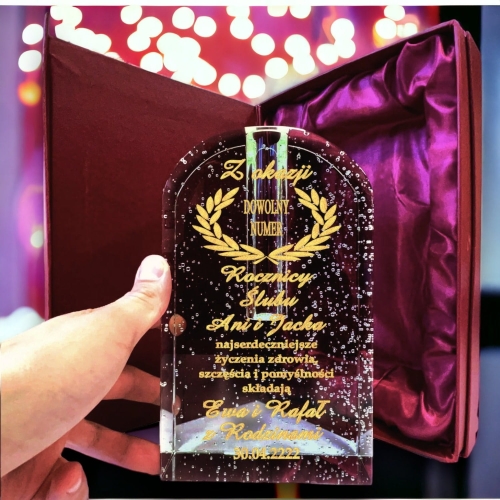 Kryształowa Pamiątka Rocznicowa - Grawerowany Prezent z Serca - dla rodziców dziadków teściów znajomych