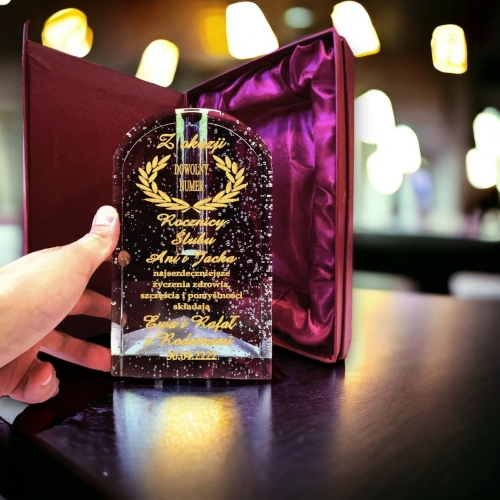 Kryształowa Pamiątka Rocznicowa - Grawerowany Prezent z Serca - dla rodziców dziadków teściów znajomych